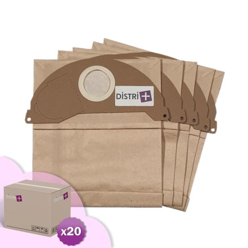 Bolsa de aspiradora Compatible con Karcher WD2, A2003, A2004, A2054, MV2 ... - Cartón de 20 bolsillos de 5 bolsas de papel
