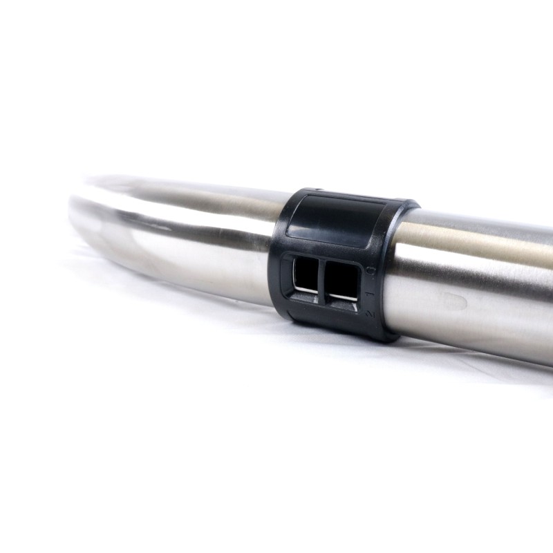 Stainless steel elbow with vacuum air adjustment connecting a 38mm diameter cranium cranius tube and tip