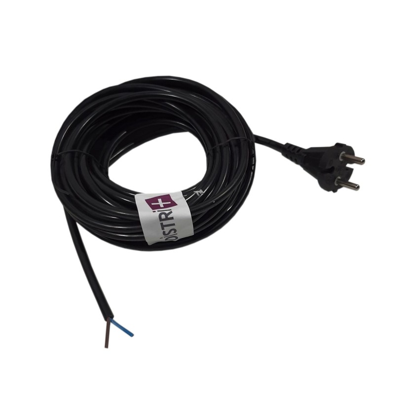 Câble d'alimentaion noir pour aspirateur avec embout dénudé H05VVF - 2x0,75mm² - Longueur : 9m
