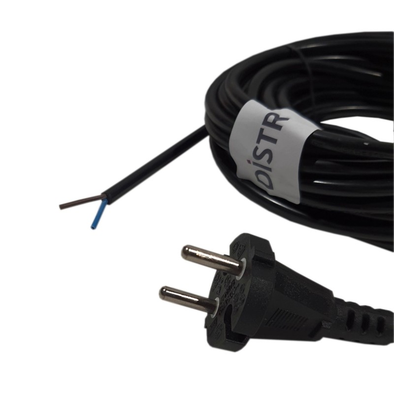 Câble d'alimentaion noir pour aspirateur avec embout dénudé H05VVF - 2x0,75mm² - Longueur : 9m