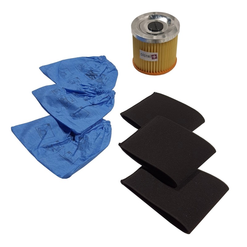 1 Filtre Cartouche 3 Filtres mousse compatible (alternative pour réf d'origine 45120275) + 3 pochettes filtrantes pour Aquavac