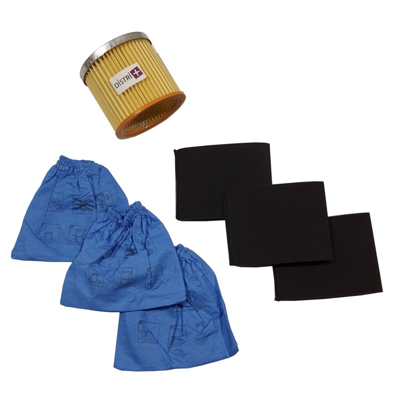 1 Cartridge Filter 3 Compatible Foam Filters (Alternative for Original Ref 45120275) + 3 filter pockets for Aquavac