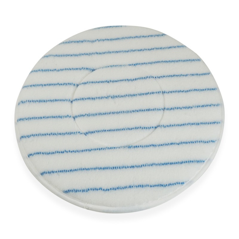 Pad/disque de nettoyage universel pour monobrosse ou autolaveuse en microfibre polyester - ø 406 mm - blanc rayures bleues