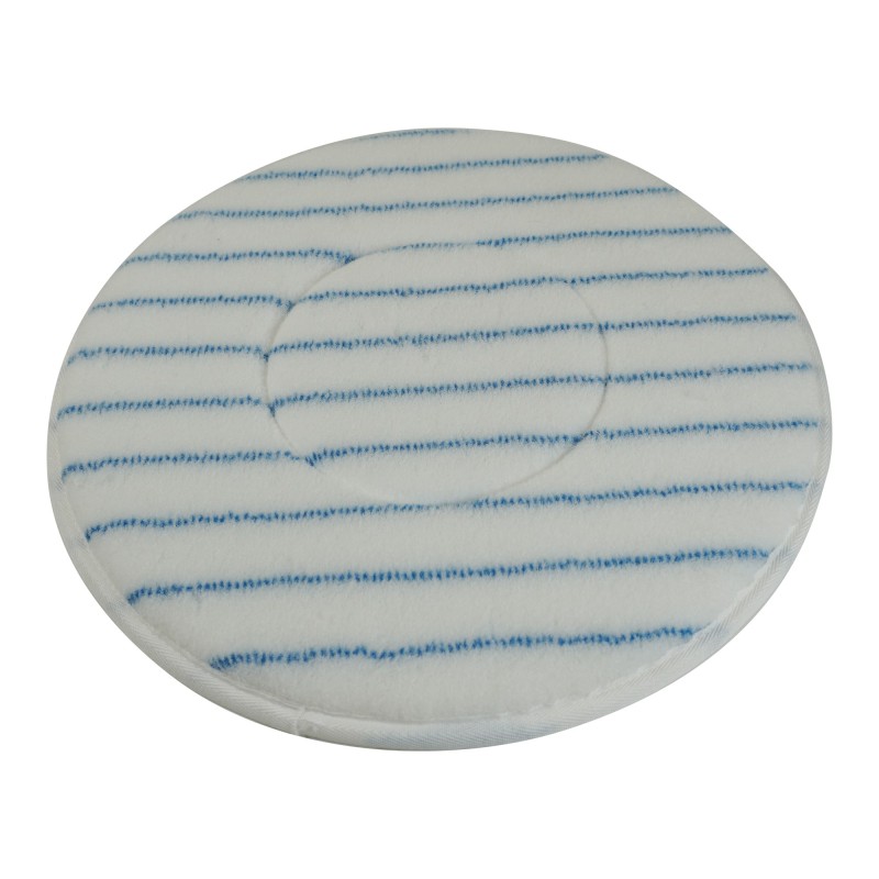 Pad/disque de nettoyage universel pour monobrosse ou autolaveuse en microfibre polyester - ø 406 mm - blanc rayures bleues