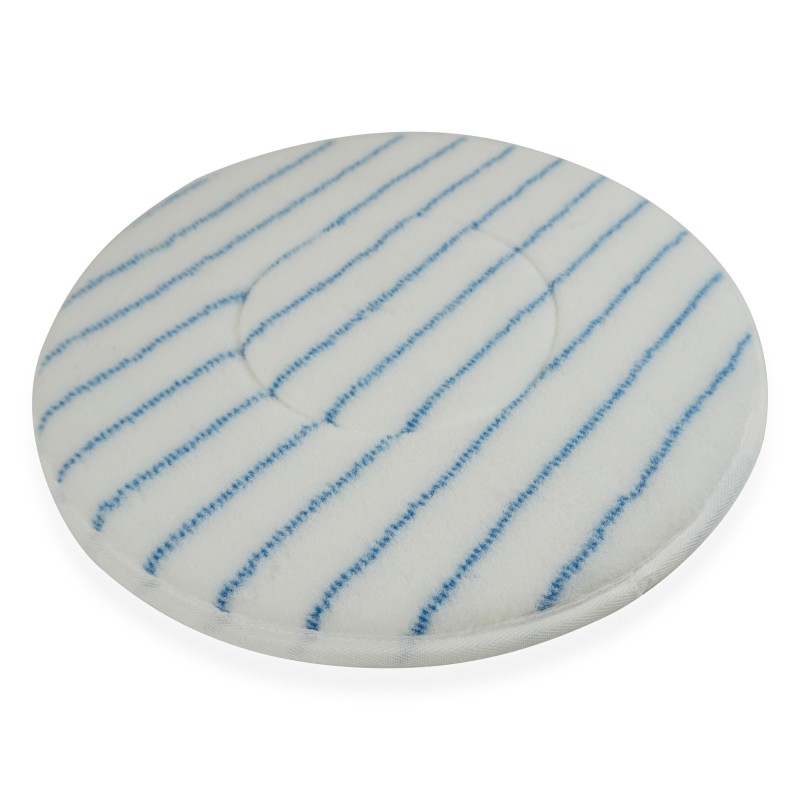 Pad/disque de nettoyage universel pour monobrosse ou autolaveuse en microfibre polyester - ø 406 mm - blanc rayures bleues