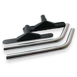Kit canne en S inox ø 38 mm pour aspirateur eau et poussière - 2 tubes coudés métal 640 mm + 2 suceurs brosse et caoutchouc